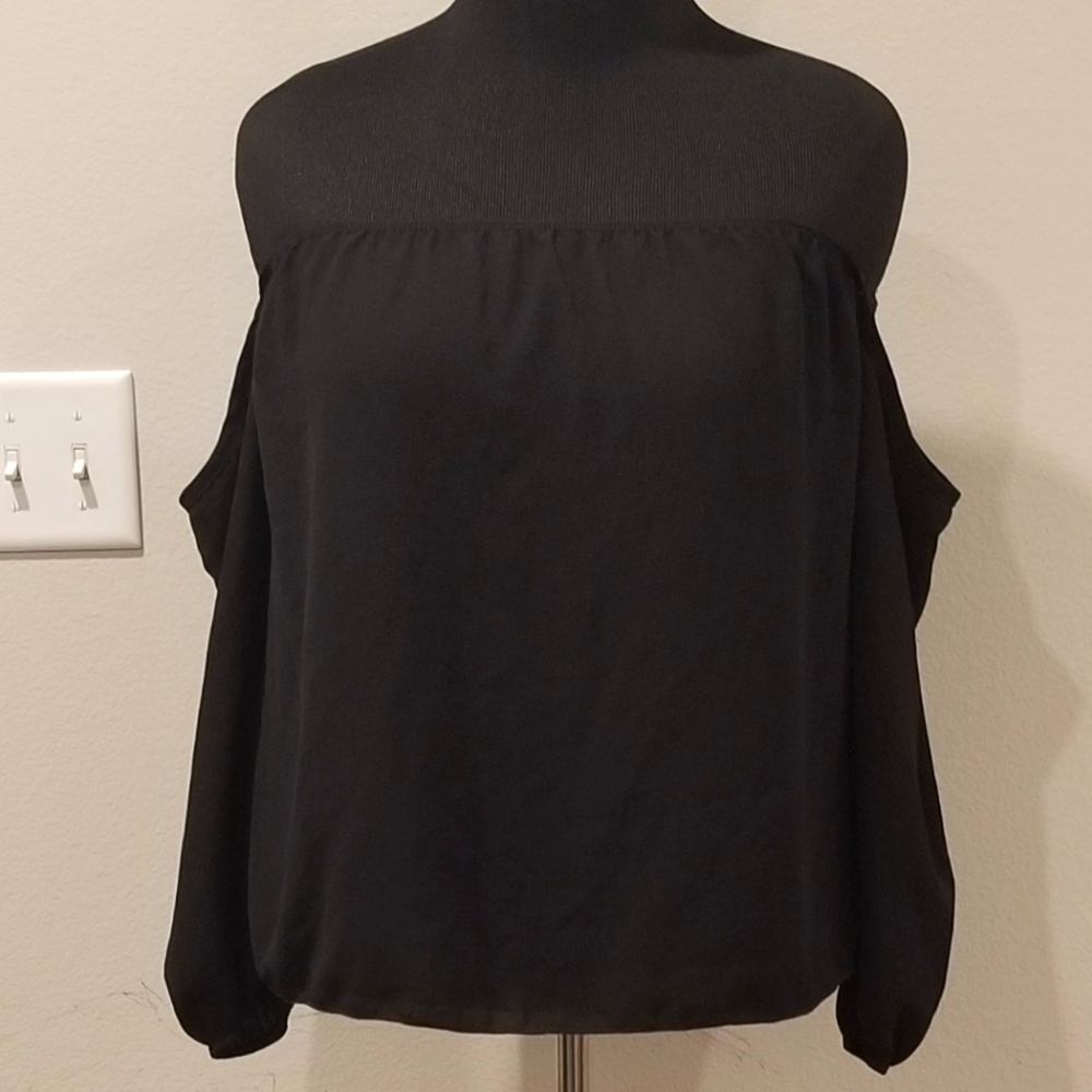 Vivace Black Cold Shoulder Sheer Top Size Medium